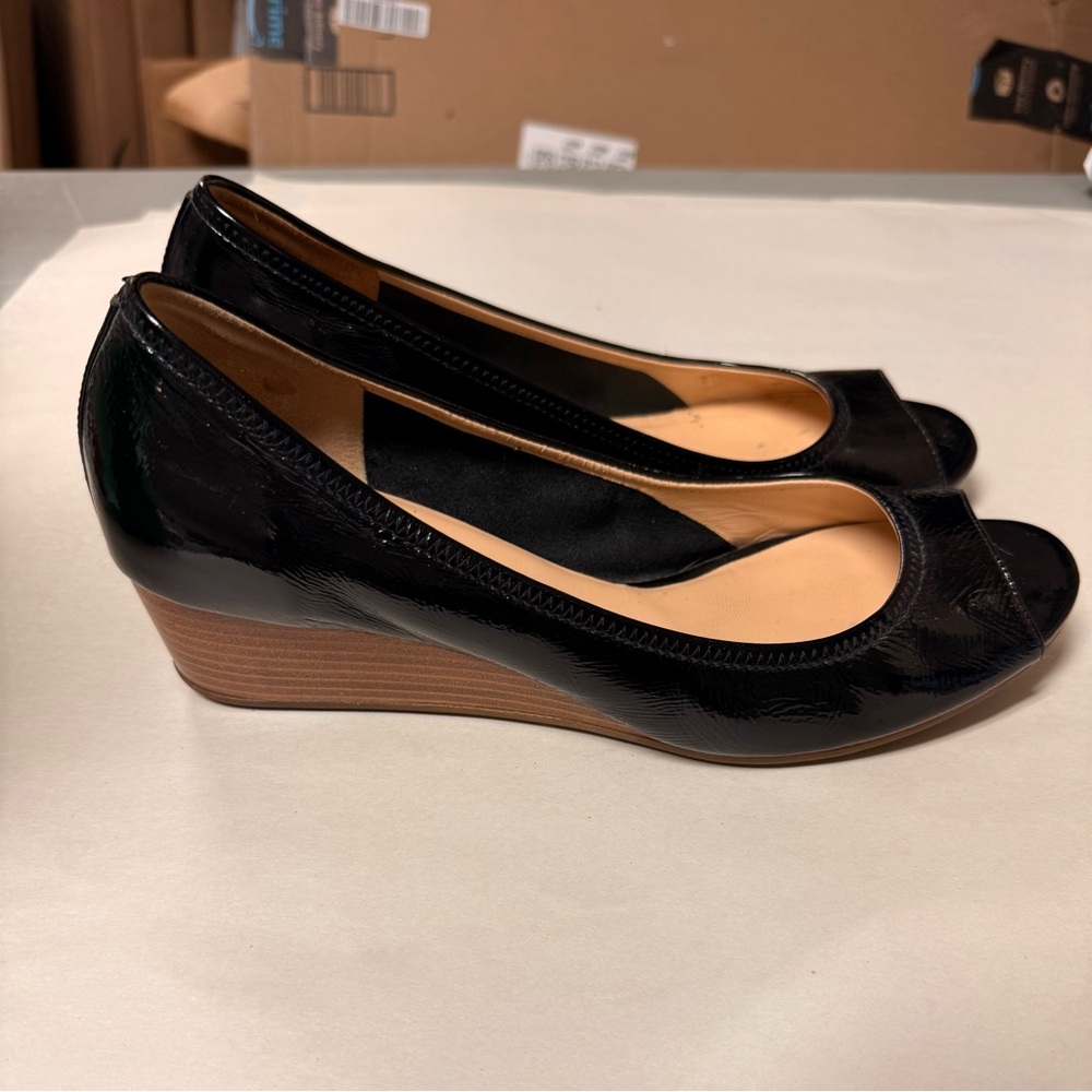 Black Wedge Peep-Toe Shoes